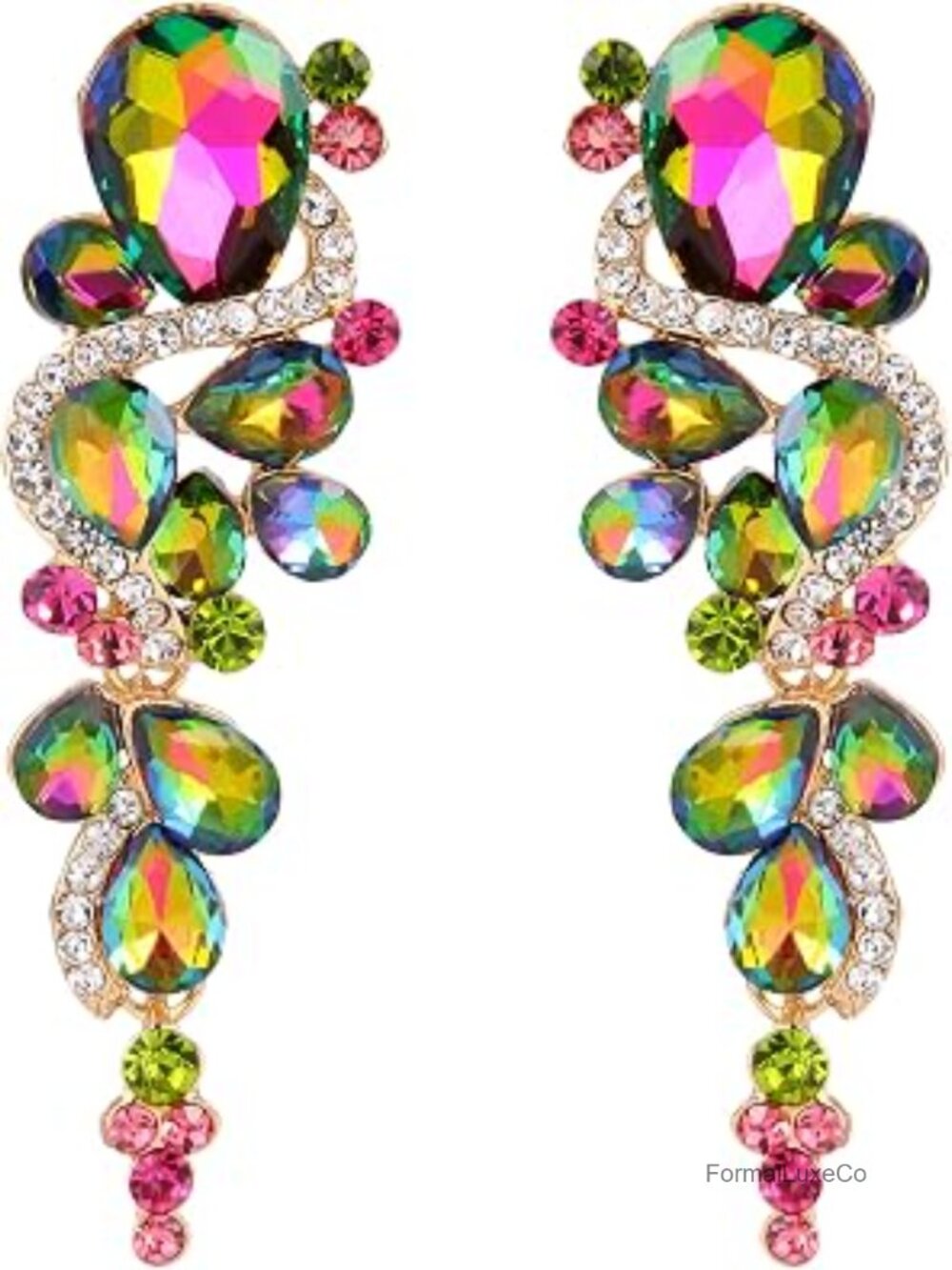 Crystal Teardrop Chandelier Long Dangle Earrings Wedding Bridal Bohemian